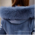 Lady&#39;s Hooded Shearling et manteau en cuir d&#39;agneau long style